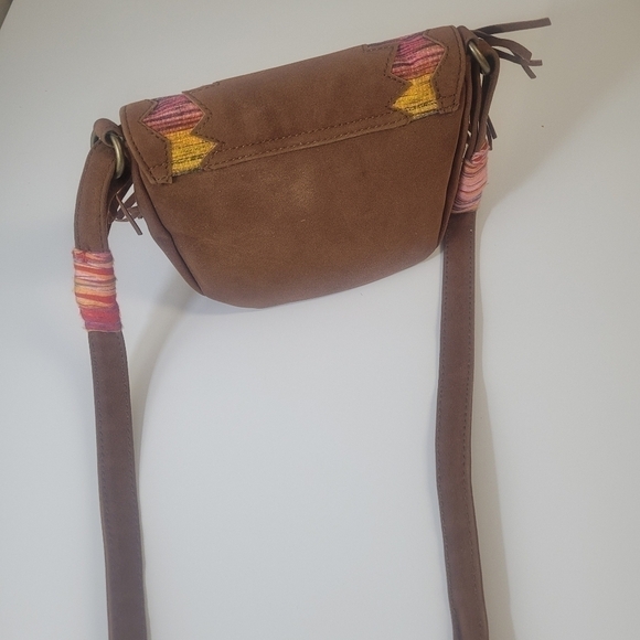 O'NEILL brown Sling Bag/purse with native designs and fringe - Picture 6 of 15